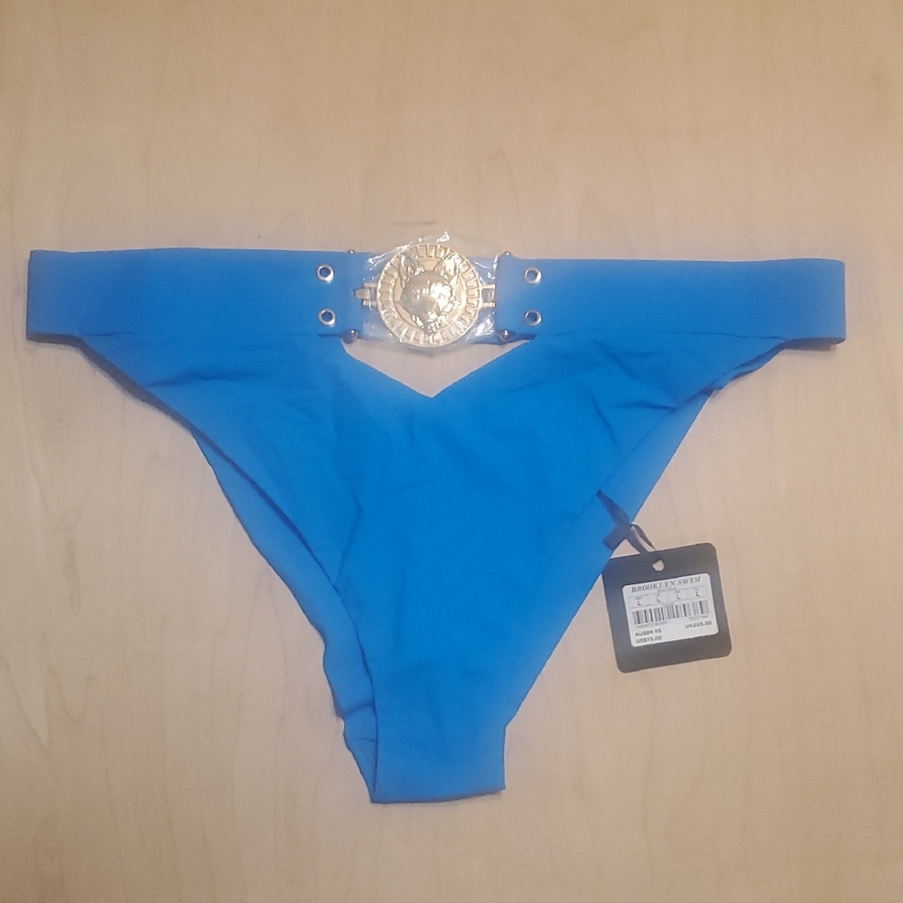Honey Birdette Brooklyn Blue and Gold Bikini Bottom with Classic Cut